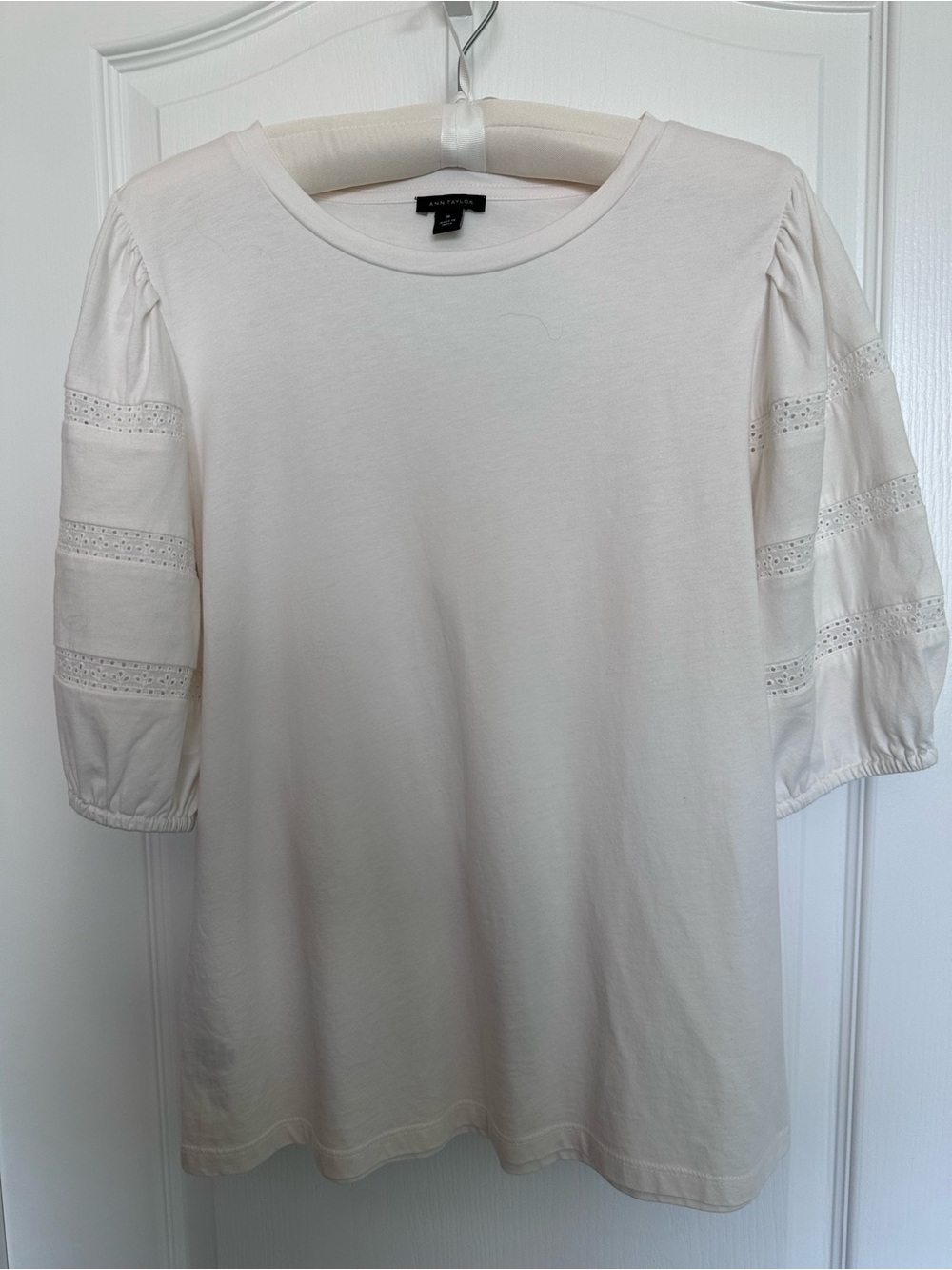 Ann Taylor Cream Puff Sleeve Eyelet Top